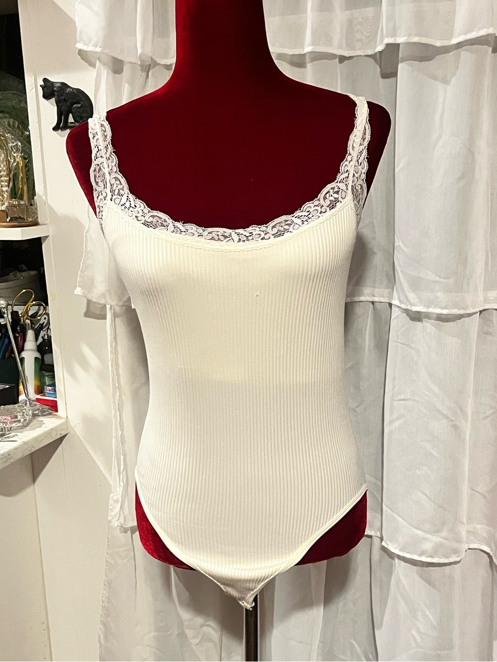 Hippie Rose Women’s Cream Ribbed Tank Top Body Suit (L)